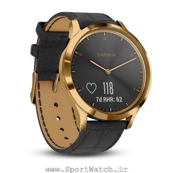 VivoMove HR 24K Gold PVD Stainless Steel Case with Black Embossed Italian Leather Band